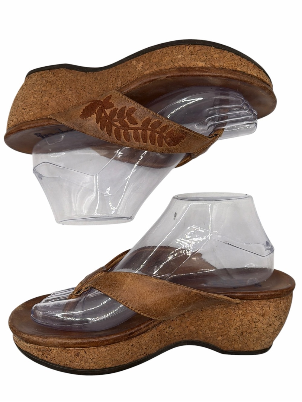 Indigo Brown Leather Slip-On Platform Wedge Sandals - Size 8